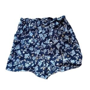 Time & Tru Women’s 10 Navy Floral Print Cotton Stretch Mid-Rise Shorts Casual
